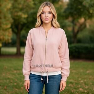 BB Dakota Lightweight Gauze Cotton Zip Bomber Jacket Adjustable Hem Pink Size M